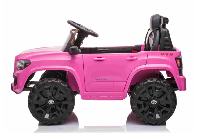 Pink Toyota Tacoma elbil til børn med 2x12V motorer, lædersæde og musikanlæg.