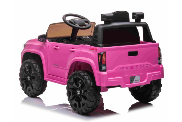 Pink Toyota Tacoma elbil til børn med 2x12V motorer, lædersæde og musikanlæg.