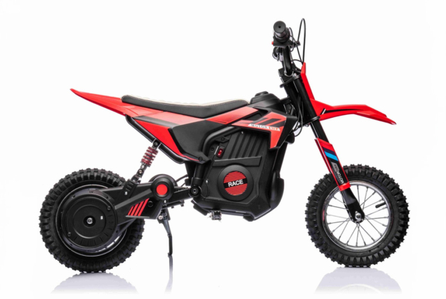 Rød Elektrisk Dirt Bike Crosser til børn på 250W, 24V batteri med en topfart på hele 22 km/t. - Fed crosser til børn og unge.
