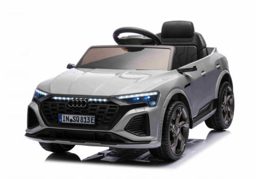 Grå Audi SQ8 elbil til børn med lædersæde, EVA-gummihjul, 2x12V motorer, musikanlæg og meget mere.