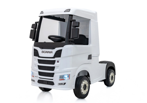 Hvid elektrisk Scania 500R Lastbil til børn med 4x12V motorer. Scania Lastbil til børn.