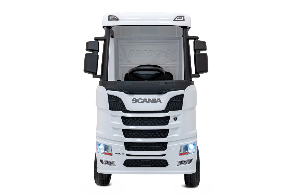 Hvid elektrisk Scania 500R Lastbil til børn med 4x12V motorer. Scania Lastbil til børn.