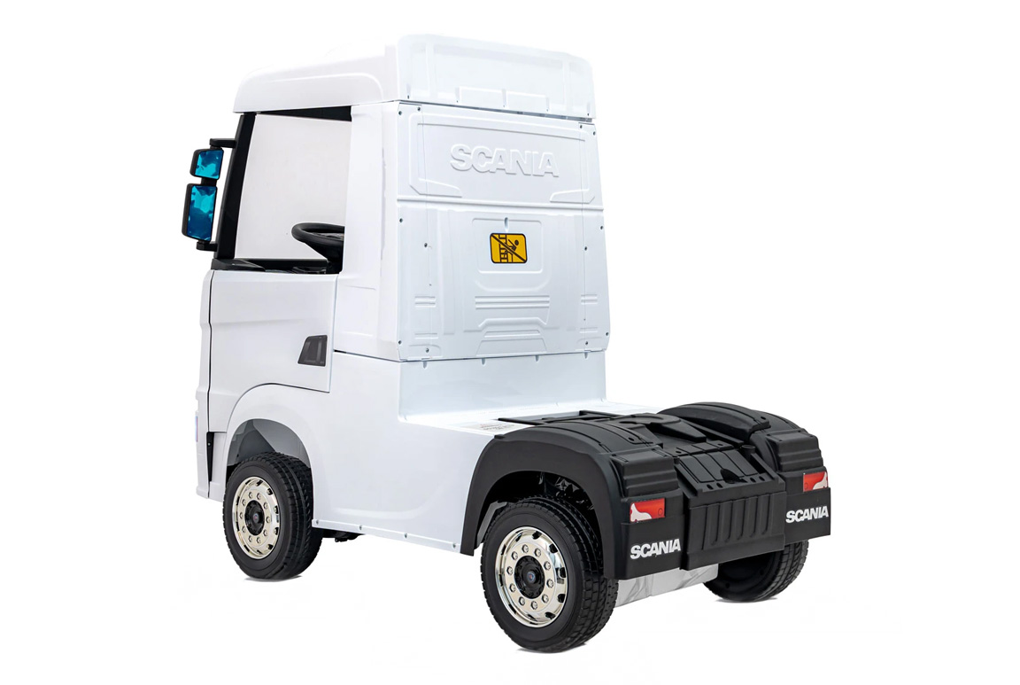 Hvid elektrisk Scania 500R Lastbil til børn med 4x12V motorer. Scania Lastbil til børn.