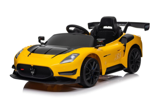 Gul Maserati MC20 GT2 elbil til børn med 4x12V motorer.