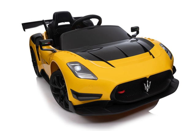 Gul Maserati MC20 GT2 elbil til børn med 4x12V motorer.