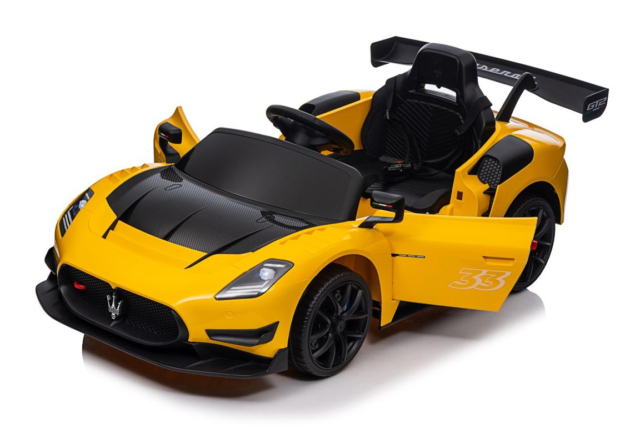 Gul Maserati MC20 GT2 elbil til børn med 4x12V motorer.