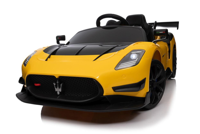 Gul Maserati MC20 GT2 elbil til børn med 4x12V motorer.
