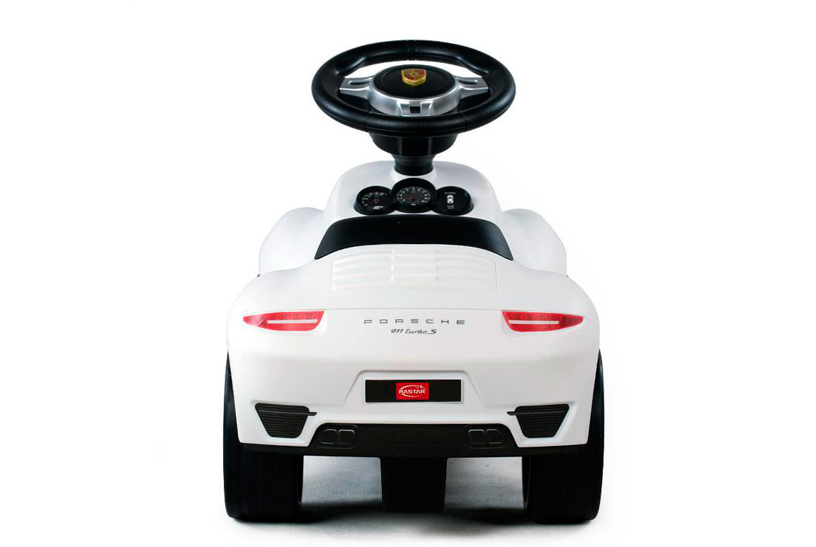 Hvid Porsche 911 Turbo S gåbil til børn fra kendte Rastar.