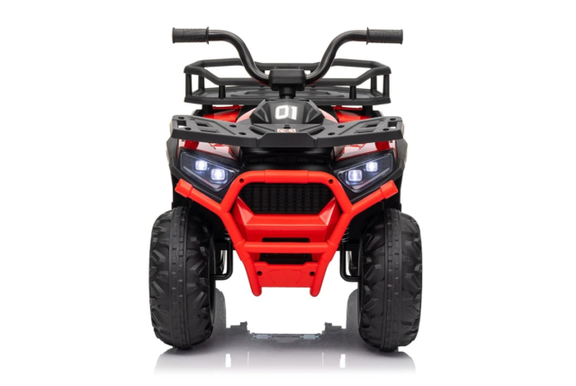 Rød Hunter II Mini Desert ATV til børn med 4x24V motorer, lædersæde, EVA-gummihjul og musikanlæg.