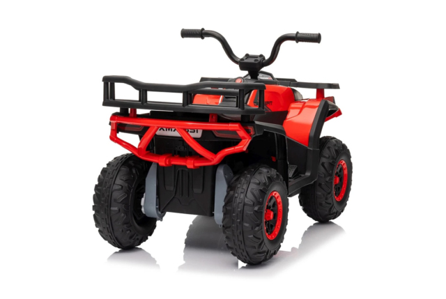 Rød Hunter II Mini Desert ATV til børn med 4x24V motorer, lædersæde, EVA-gummihjul og musikanlæg.