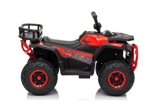 Rød Hunter II Mini Desert ATV til børn med 4x24V motorer, lædersæde, EVA-gummihjul og musikanlæg.