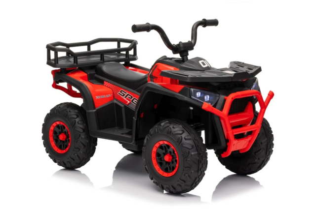 Rød Hunter II Mini Desert ATV til børn med 4x24V motorer, lædersæde, EVA-gummihjul og musikanlæg.