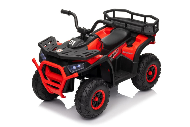 Rød Hunter II Mini Desert ATV til børn med 4x24V motorer, lædersæde, EVA-gummihjul og musikanlæg.