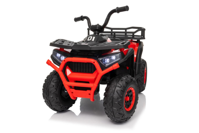 Rød Hunter II Mini Desert ATV til børn med 4x24V motorer, lædersæde, EVA-gummihjul og musikanlæg.