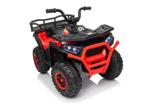 Rød Hunter II Mini Desert ATV til børn med 4x24V motorer, lædersæde, EVA-gummihjul og musikanlæg.