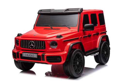 Stor og eksklusiv rød Mercedes G63 AMG XXL elbil til børn med 4x24V, lædersæde, EVA-gummihjul og musikanlæg