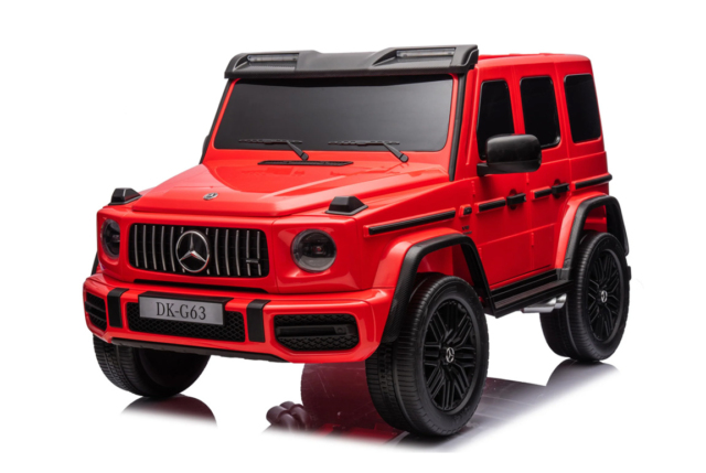 Stor og eksklusiv rød Mercedes G63 AMG XXL elbil til børn med 4x24V, lædersæde, EVA-gummihjul og musikanlæg