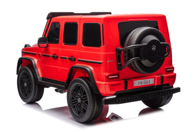 Stor og eksklusiv rød Mercedes G63 AMG XXL elbil til børn med 4x24V, lædersæde, EVA-gummihjul og musikanlæg
