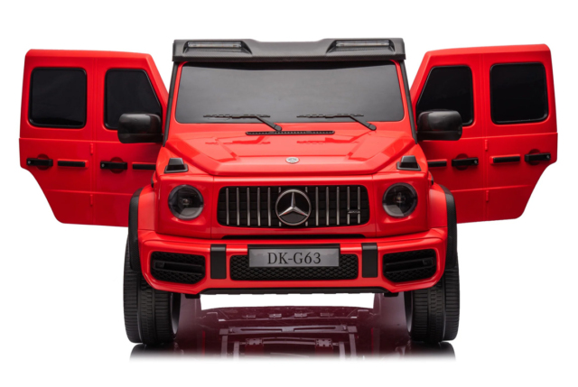 Stor og eksklusiv rød Mercedes G63 AMG XXL elbil til børn med 4x24V, lædersæde, EVA-gummihjul og musikanlæg