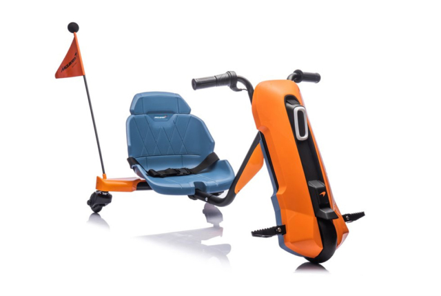 Elektrisk McLaren 970 Drift Trike til børn med topfart på 8 km/t., 360 graders spin og justerbart sæde.