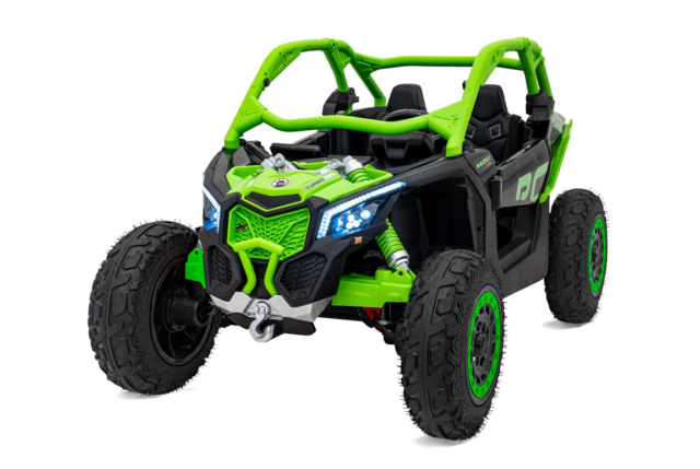 Opgraderet grøn Can-Am Maverick X3 PRO UTV til 2 børn, 2x320W Silent motor