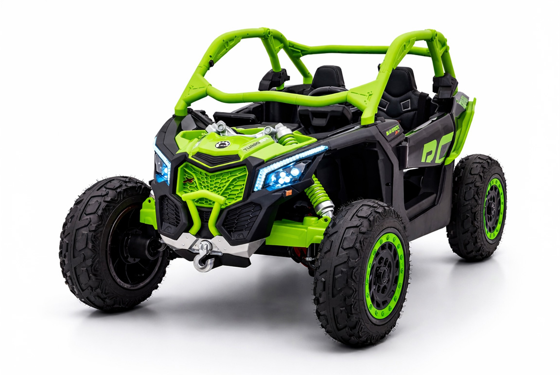 Opgraderet grøn Can-Am Maverick X3 PRO UTV til 2 børn, 2x320W Silent motor