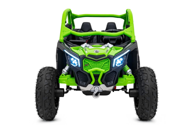 Opgraderet grøn Can-Am Maverick X3 PRO UTV til 2 børn, 2x320W Silent motor