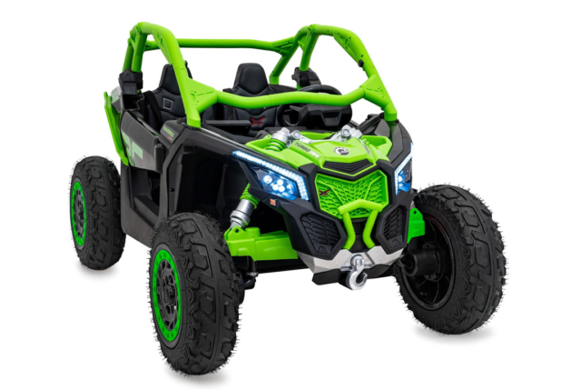 Opgraderet grøn Can-Am Maverick X3 PRO UTV til 2 børn, 2x320W Silent motor