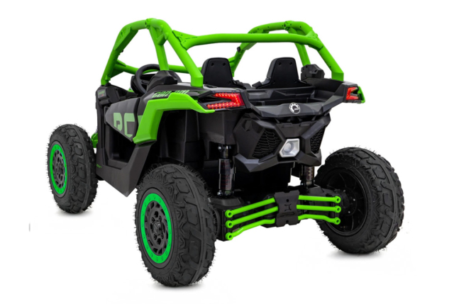 Opgraderet grøn Can-Am Maverick X3 PRO UTV til 2 børn, 2x320W Silent motor
