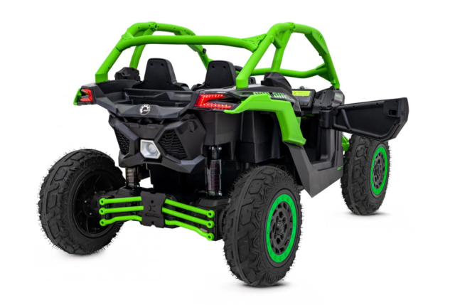 Opgraderet grøn Can-Am Maverick X3 PRO UTV til 2 børn, 2x320W Silent motor