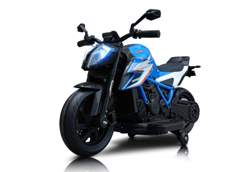 Blå KTM 1290 Super Duke RR motorcykel til børn med 2x12V motorer og lithium batteri.