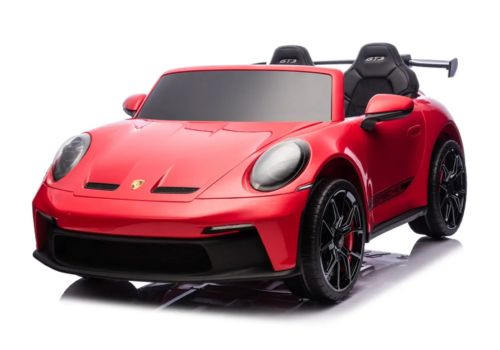 Rød Porsche 911 GT3 elbil til børn med plads til 2 børn. Helt ny motorteknologi (silent motor), 2x24V 280W motorer, fuld LED-lyspakke, lædersæder, affjedring og meget mere.