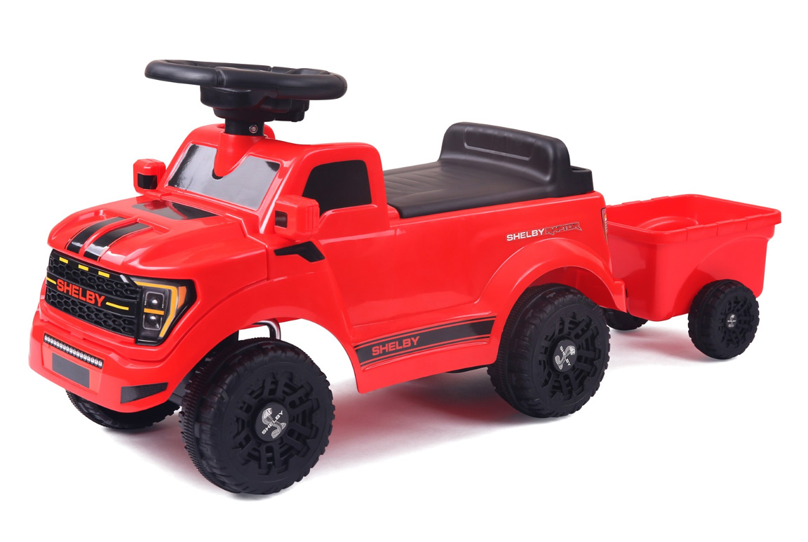 Rød Ford Shelby F150 Raptor gåbil til børn – med værktøjssæt og trailer
