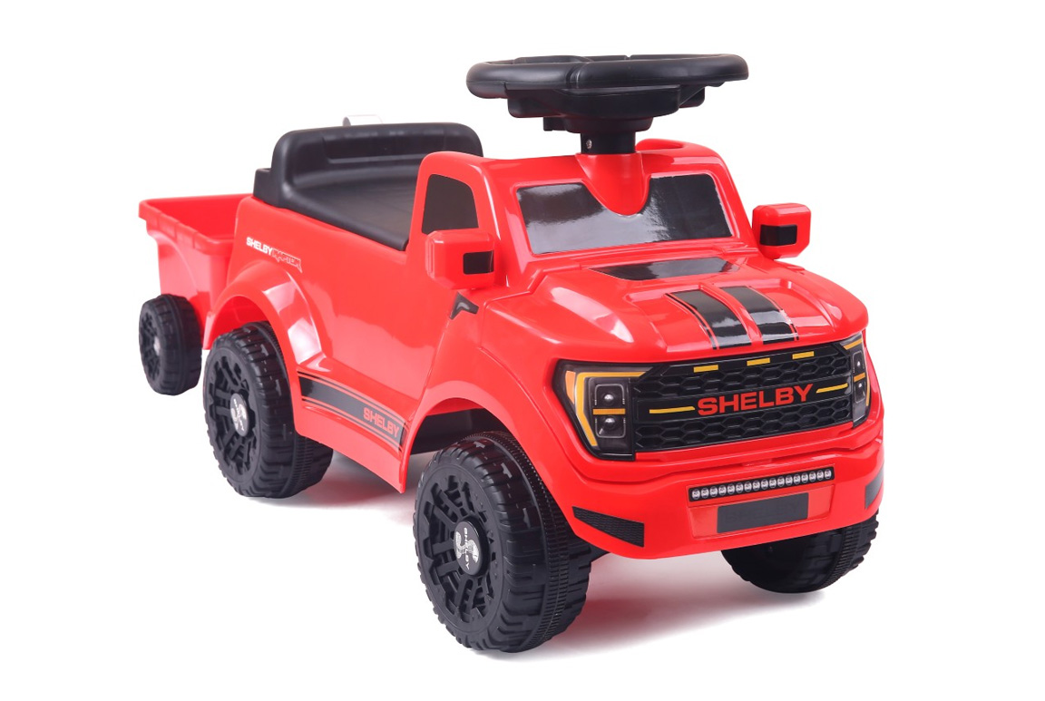 Rød Ford Shelby F150 Raptor gåbil til børn – med værktøjssæt og trailer