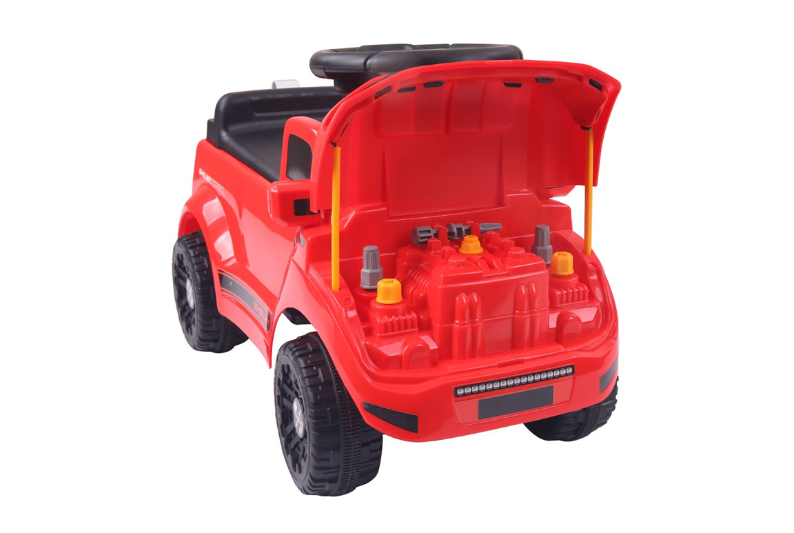 Rød Ford Shelby F150 Raptor gåbil til børn – med værktøjssæt og trailer