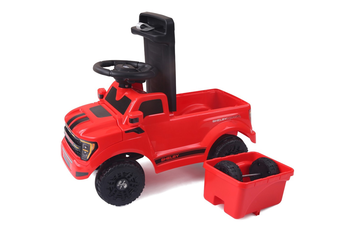 Rød Ford Shelby F150 Raptor gåbil til børn – med værktøjssæt og trailer