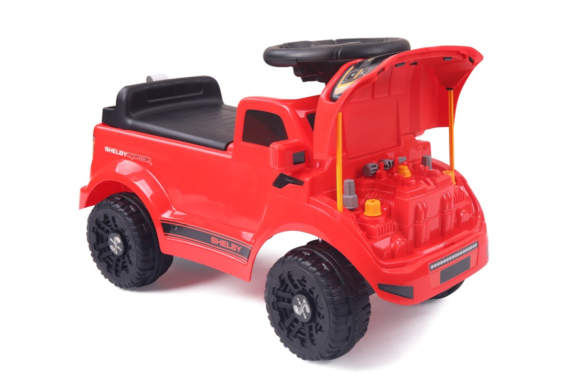 Rød Ford Shelby F150 Raptor gåbil til børn – med værktøjssæt og trailer