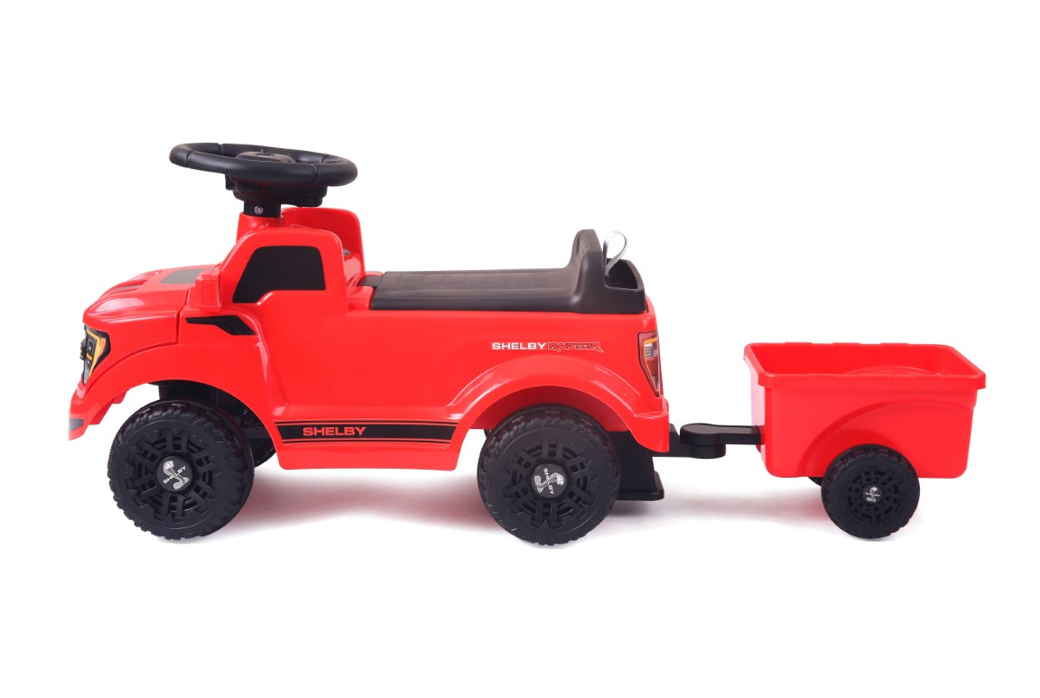Rød Ford Shelby F150 Raptor gåbil til børn – med værktøjssæt og trailer