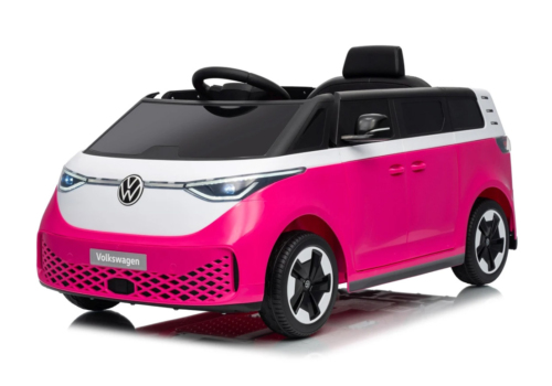 Elektrisk pink Volkswagen VW ID. Buzz elbil til børn med 2x12V motorer, lædersæde og LED-lys og musikanlæg