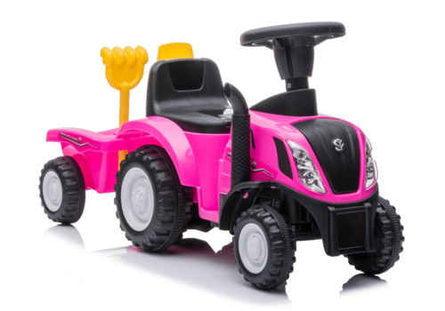 Pink New Holland gå-traktor til børn med trailer, lyd, og værktøj. Passer til børn fra 1-3 år.