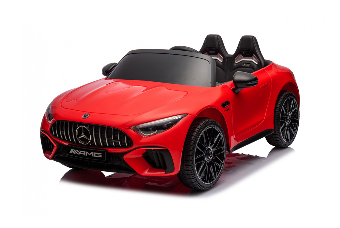Rød Mercedes SL63 AMG elbil til børn | Plads til 2 børn. Kommer med lædersæde, EVA_gummihjul og fjernbetjening!