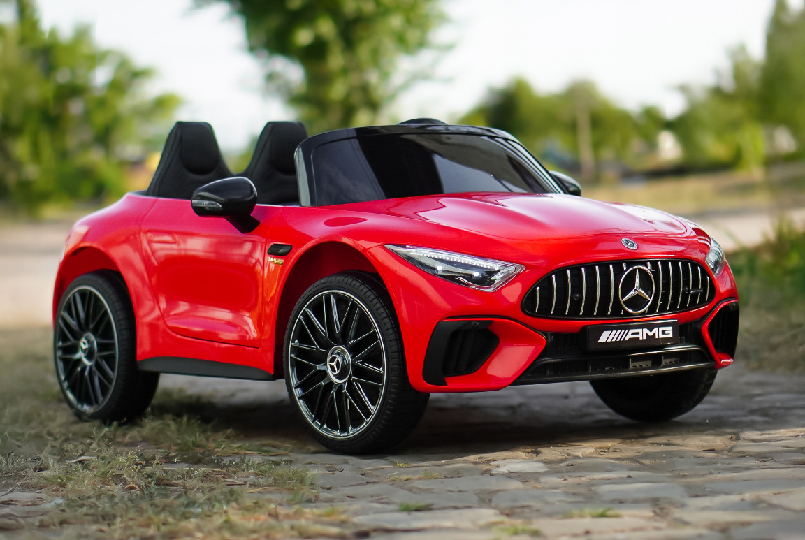 Rød Mercedes SL63 AMG elbil til børn | Plads til 2 børn. Kommer med lædersæde, EVA_gummihjul og fjernbetjening!
