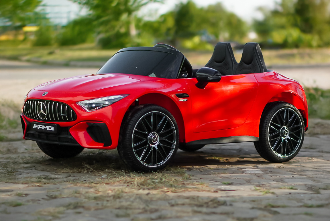 Rød Mercedes SL63 AMG elbil til børn | Plads til 2 børn. Kommer med lædersæde, EVA_gummihjul og fjernbetjening!