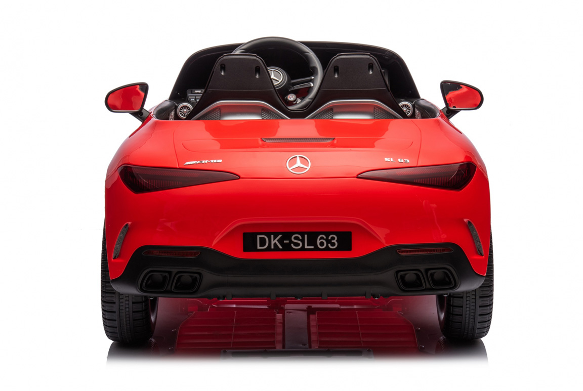 Rød Mercedes SL63 AMG elbil til børn | Plads til 2 børn. Kommer med lædersæde, EVA_gummihjul og fjernbetjening!