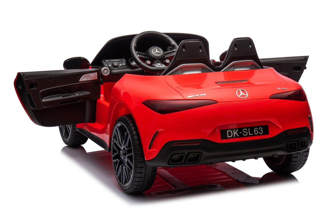 Rød Mercedes SL63 AMG elbil til børn | Plads til 2 børn. Kommer med lædersæde, EVA_gummihjul og fjernbetjening!
