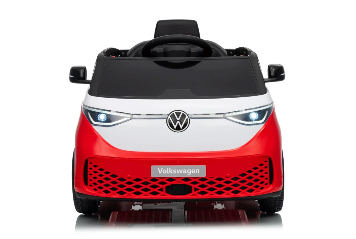 Elektrisk rød Volkswagen VW ID. Buzz elbil til børn med 2x12V motorer, lædersæde og LED-lys og musikanlæg