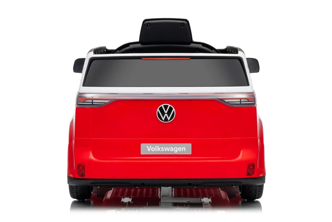 Elektrisk rød Volkswagen VW ID. Buzz elbil til børn med 2x12V motorer, lædersæde og LED-lys og musikanlæg