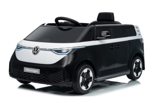 Elektrisk sort Volkswagen VW ID. Buzz elbil til børn med 2x12V motorer, lædersæde og LED-lys og musikanlæg
