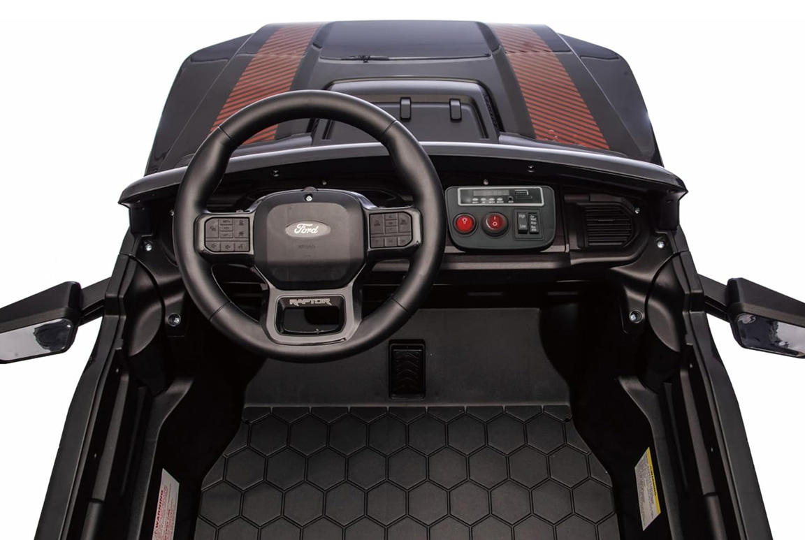 Sort Ford F-150 Raptor Pickup til børn, 2x45W motorer med lithium og lædersæder,