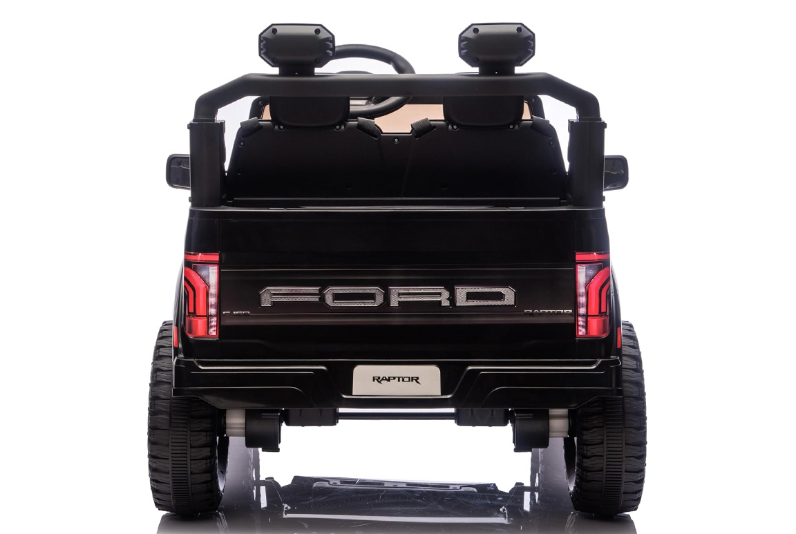 Sort Ford F-150 Raptor Pickup til børn, 2x45W motorer med lithium og lædersæder,